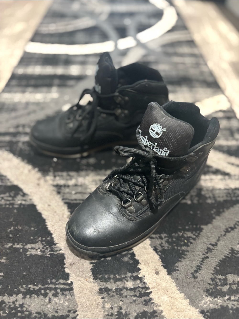 Timberland Black Leather Lace-Up Work Boots